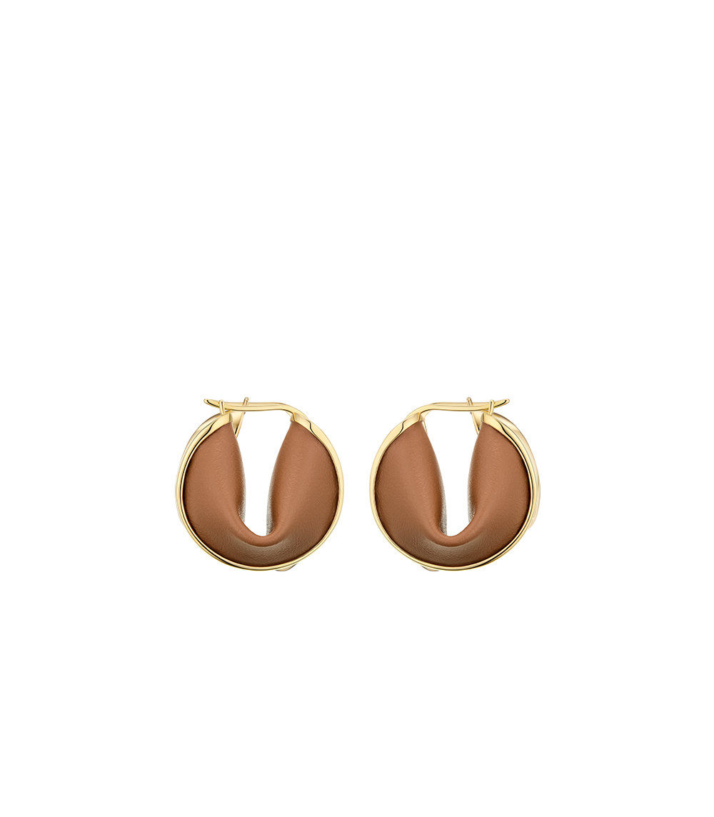 Polène | Hoop Earrings - Ormé - Gold Gilded with Camel Leather