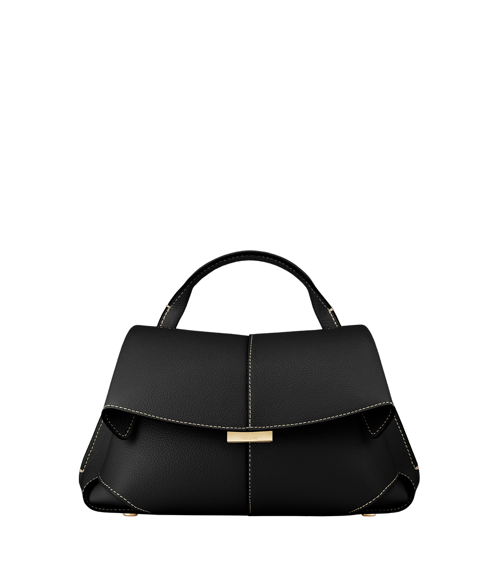Polène | Bag - Mokki Mini - Textured Black with Ecru Stitching Polène | Bag - Mokki Mini - Textured Black with Ecru Stitching