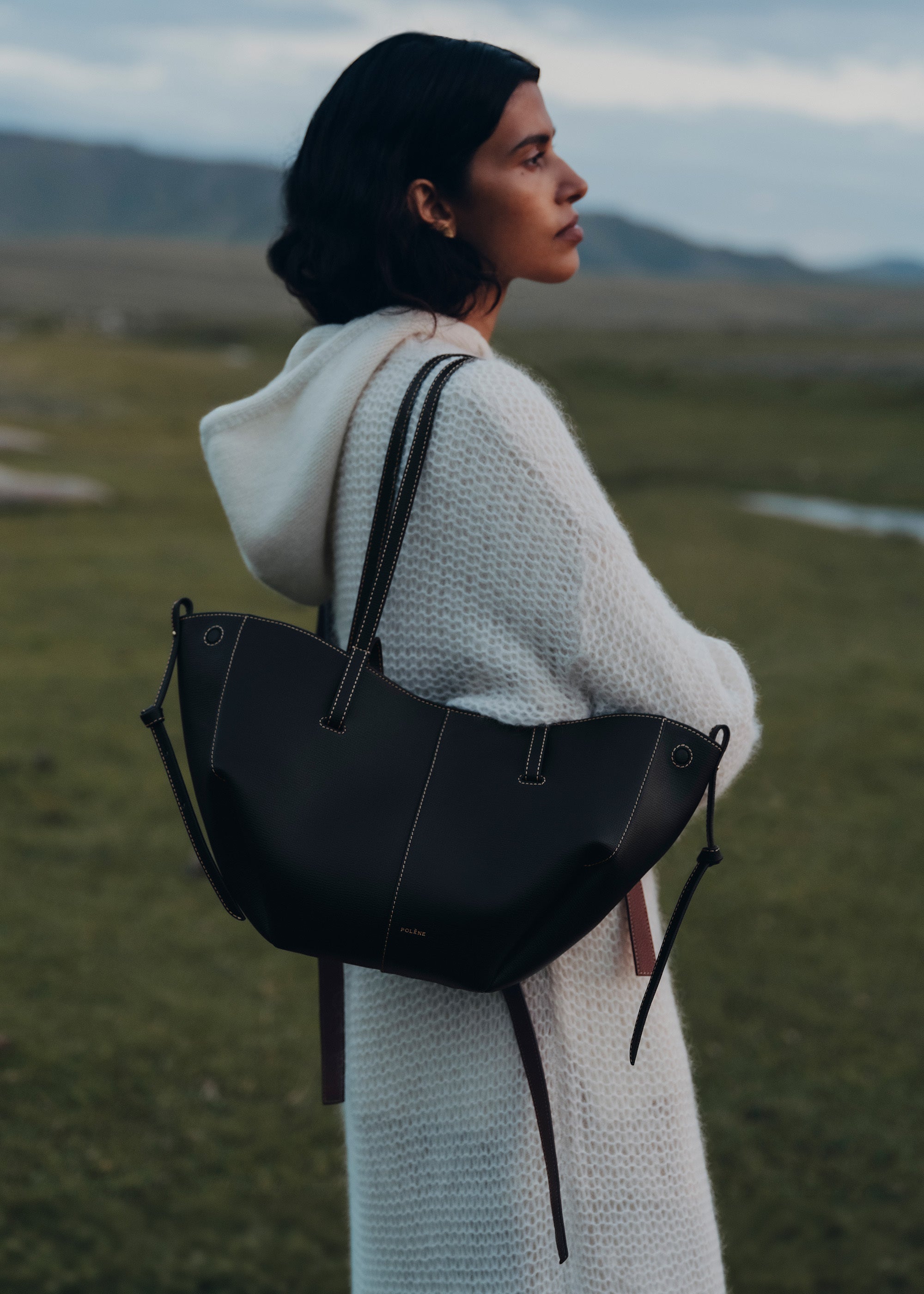 Polène | Bag - Cyme Mini - Textured Black with Offwhite Stitching
