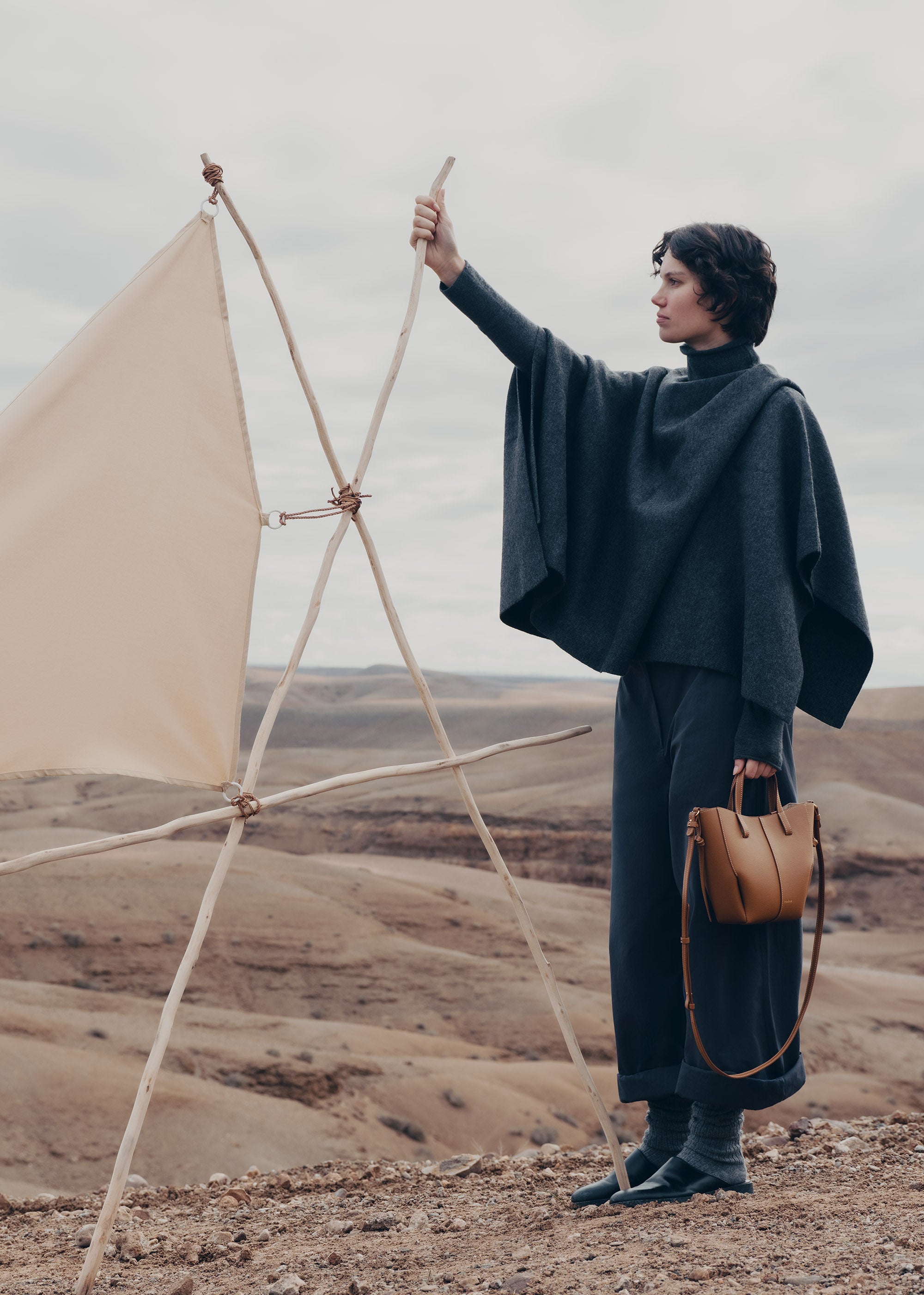 Polène | Bag - Cyme Tote Nano - Textured Camel – Polène EU