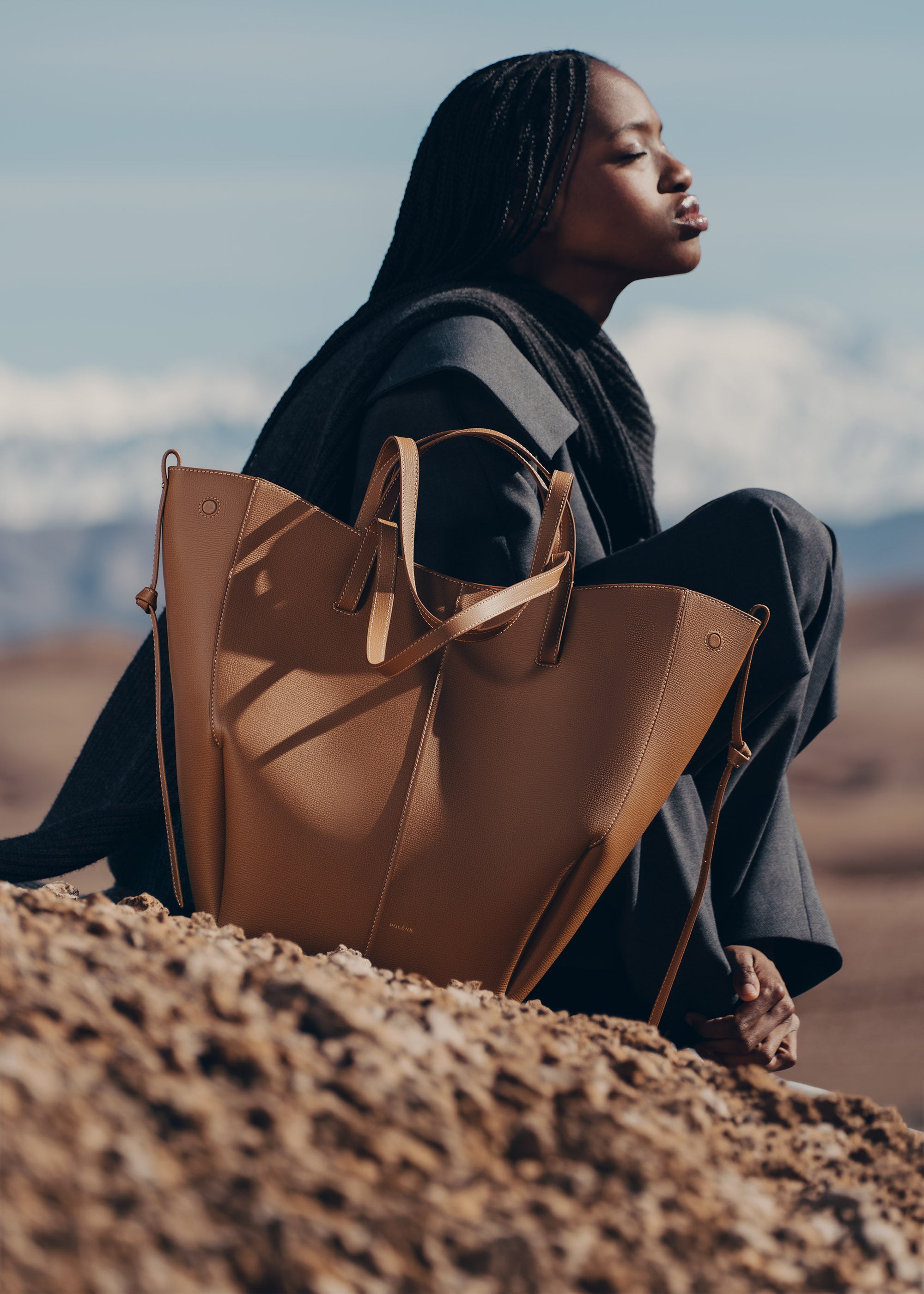 Polène | Bag - Cyme Tote - Textured Camel – Polène EU