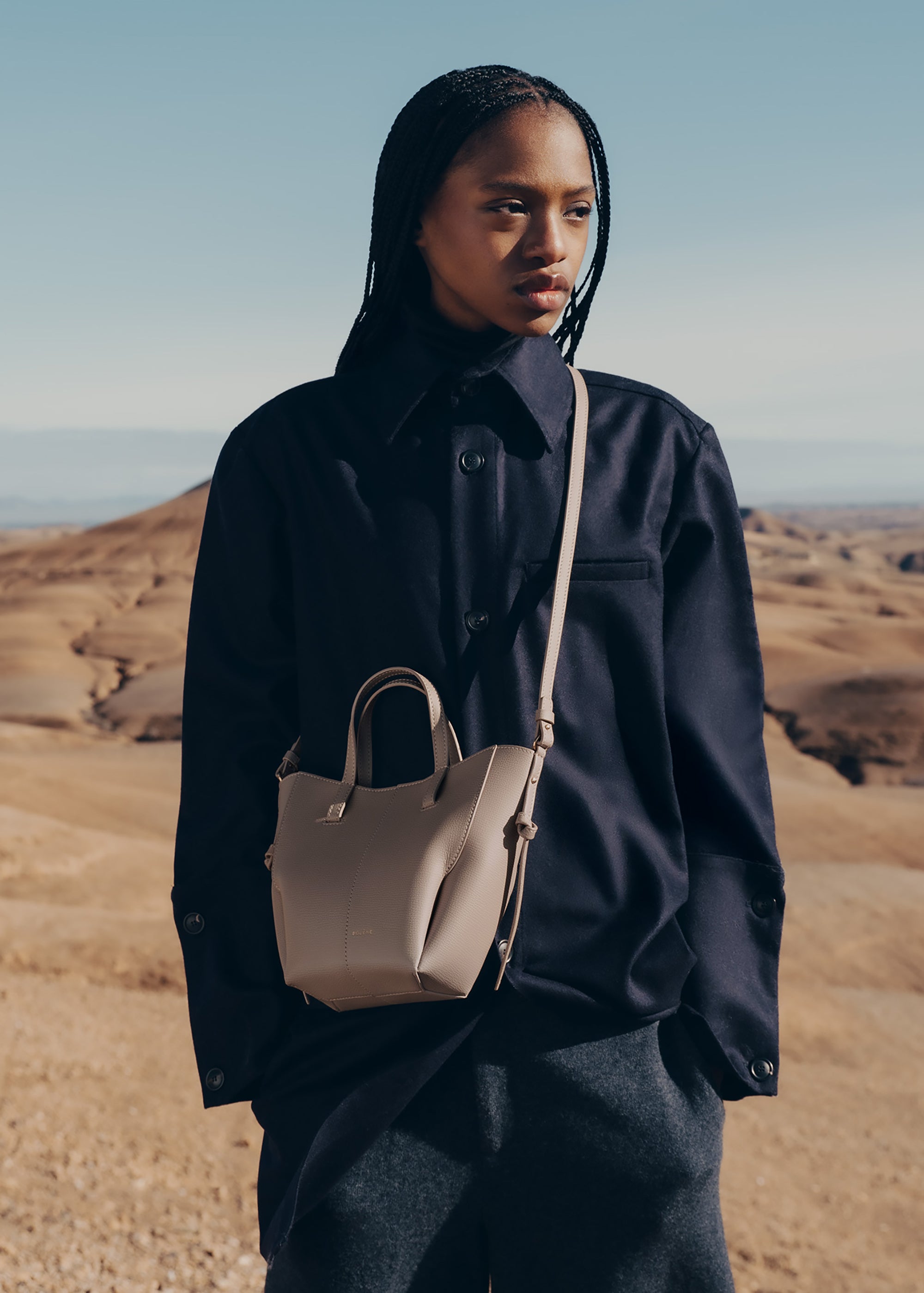 Polène | Bag - Cyme Tote Nano - Textured Taupe – Polène EU