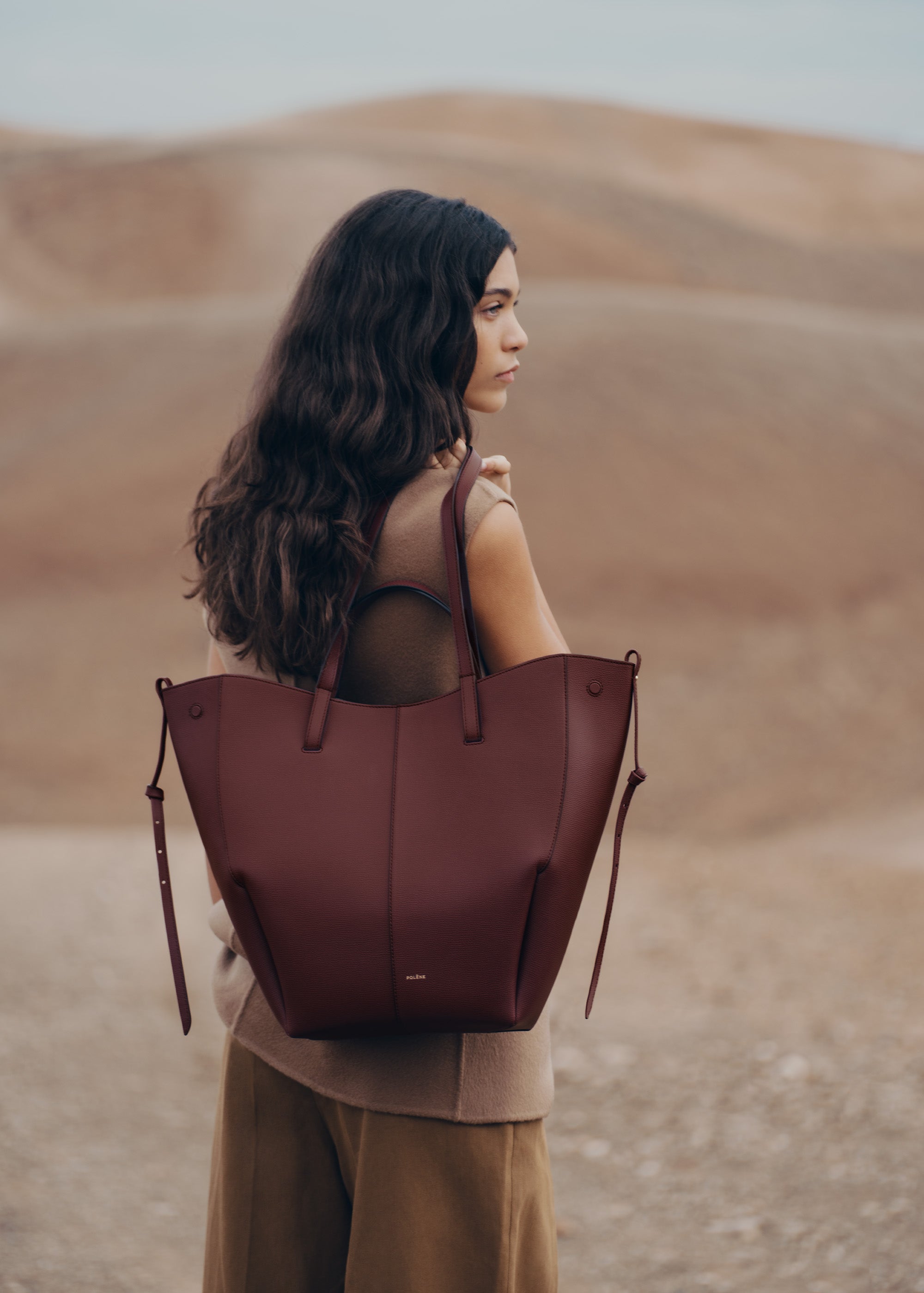 Polène | Bag - Cyme Tote - Textured Black Cherry – Polène EU