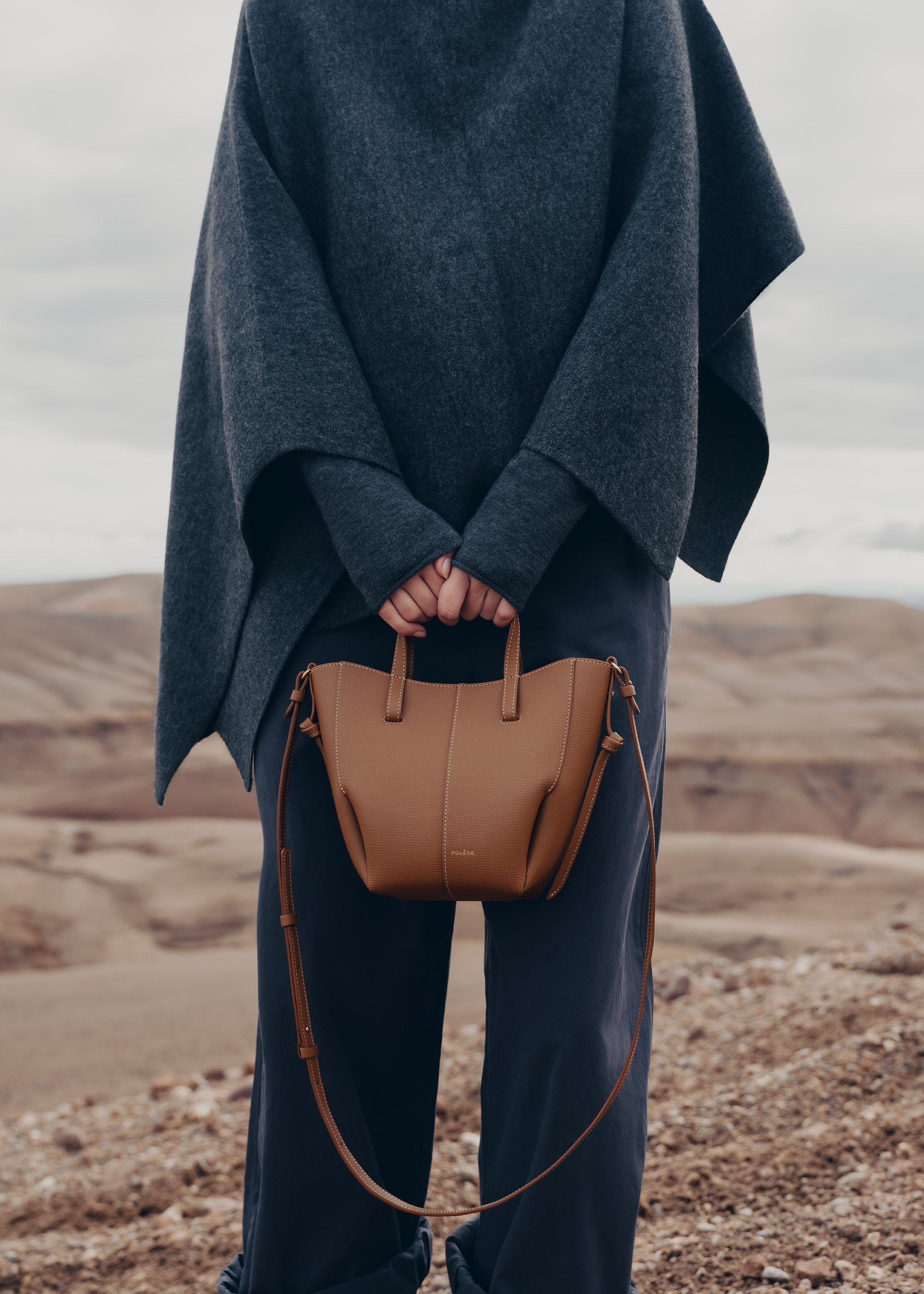 Polène | Bag - Cyme Tote Nano - Textured Camel – Polène EU