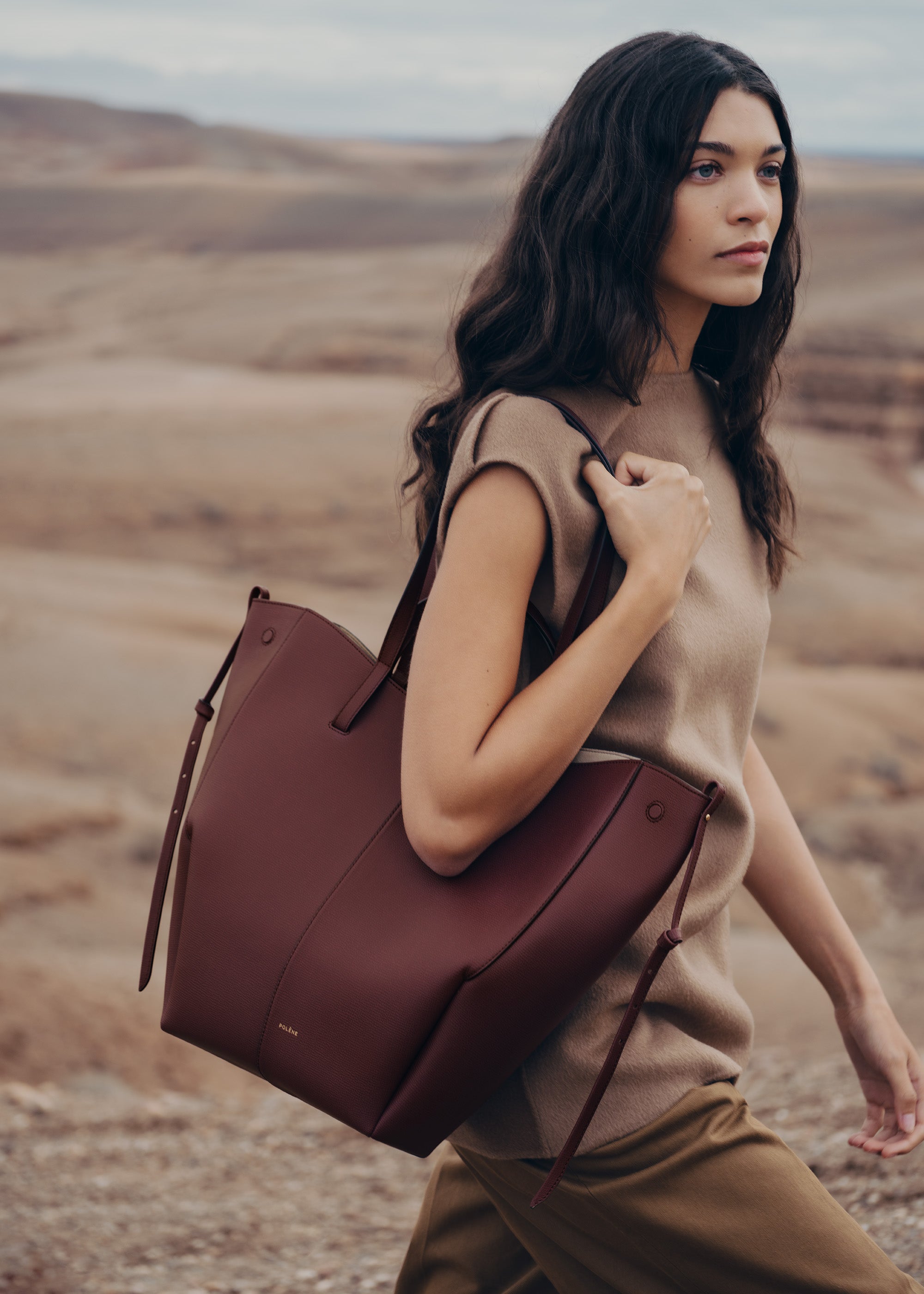 Polène | Bag - Cyme Tote - Textured Black Cherry – Polène EU
