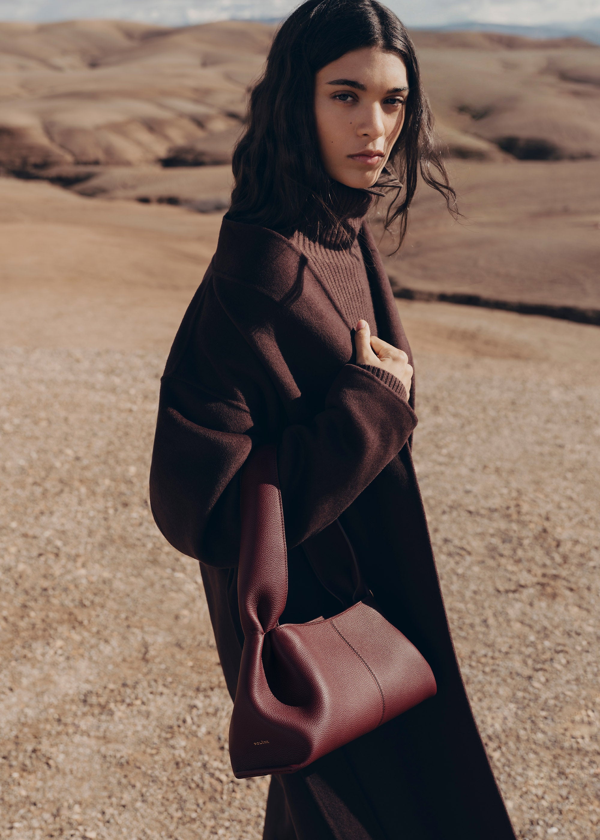 Polène | Bag - Numéro Neuf East-West - Textured Black Cherry