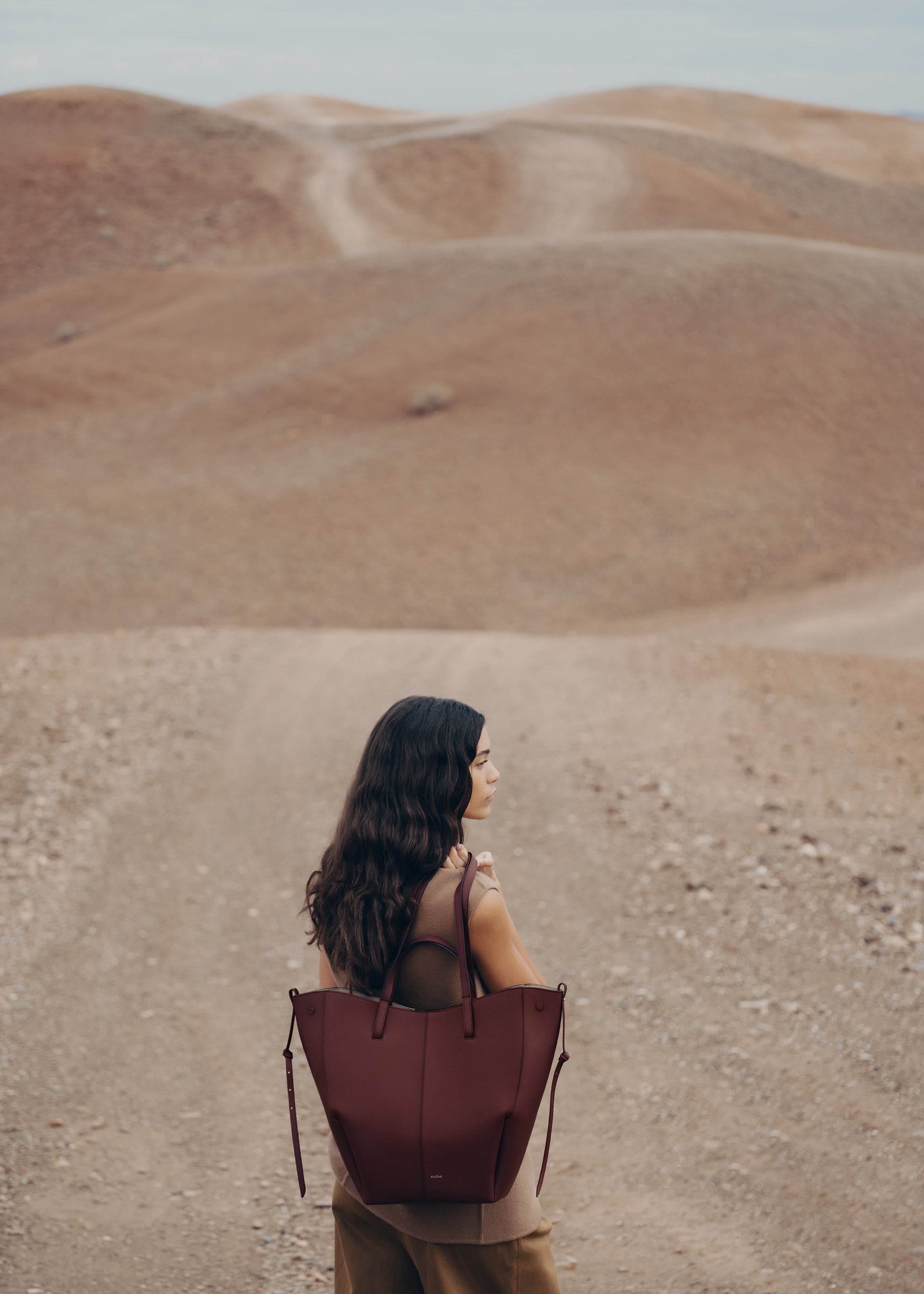 Polène | Bag - Cyme Tote - Textured Black Cherry – Polène EU