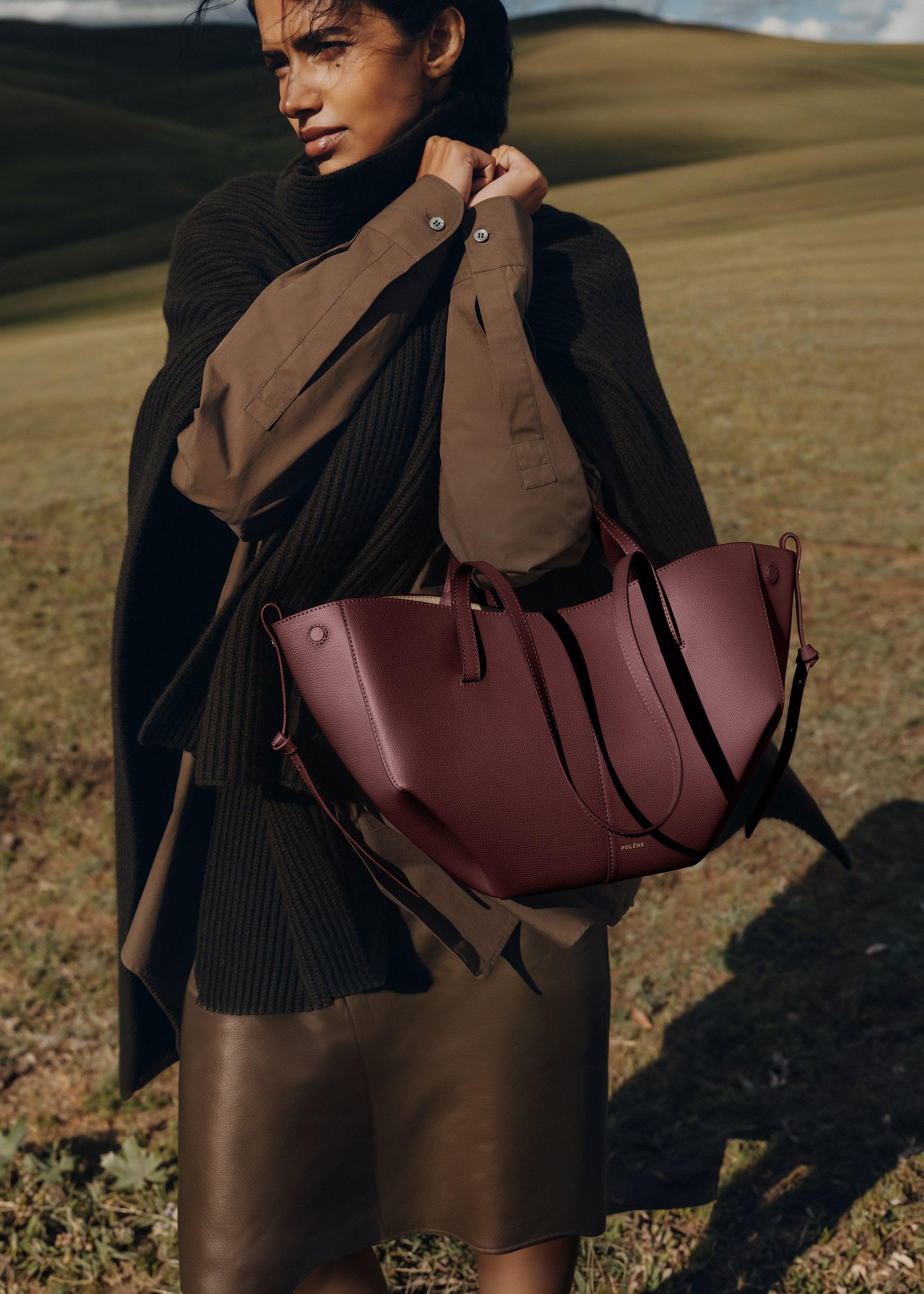 Polène | Bag - Cyme Mini - Textured Black Cherry – Polène EU