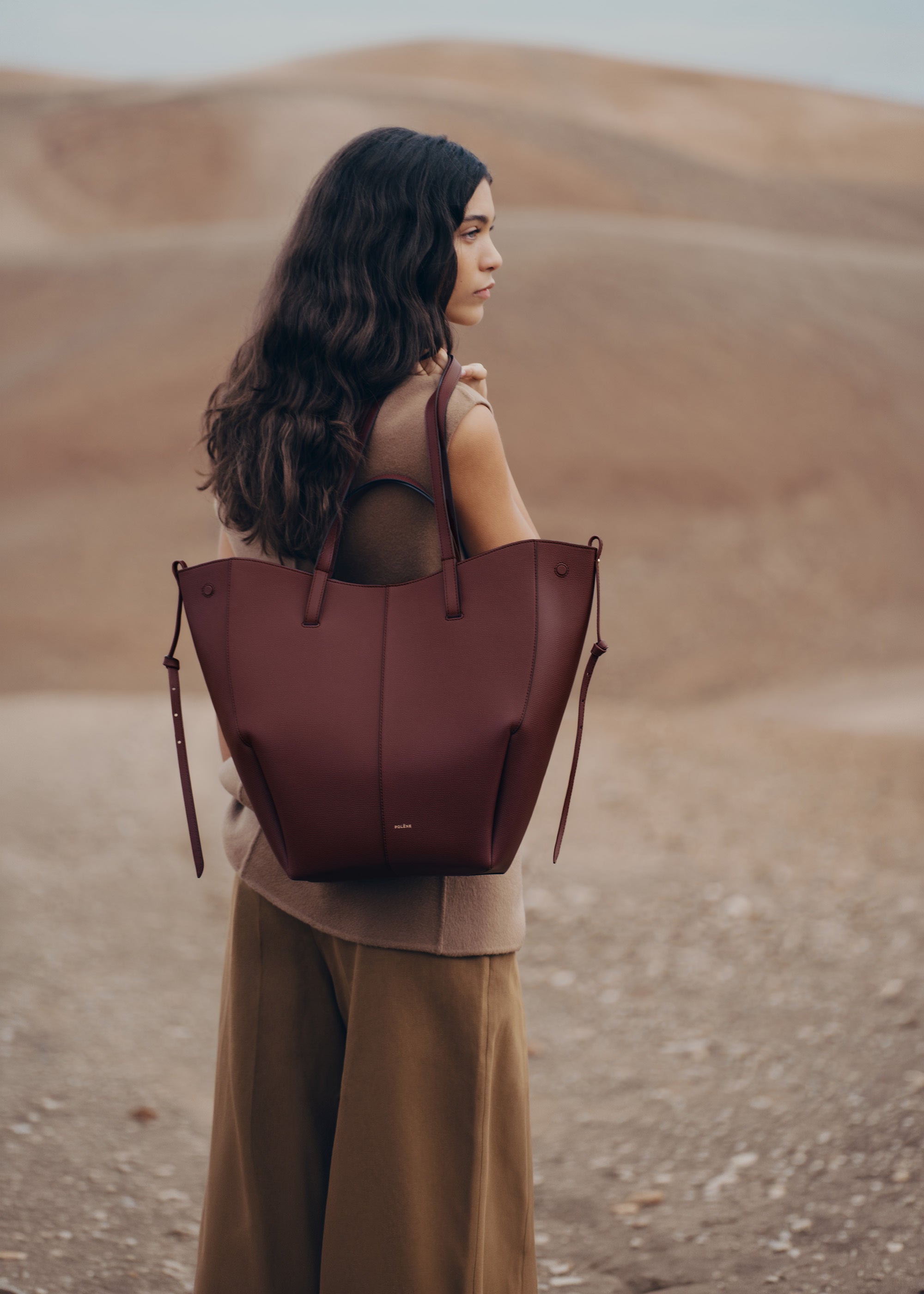Polène | Bag - Cyme Tote - Textured Black Cherry – Polène EU