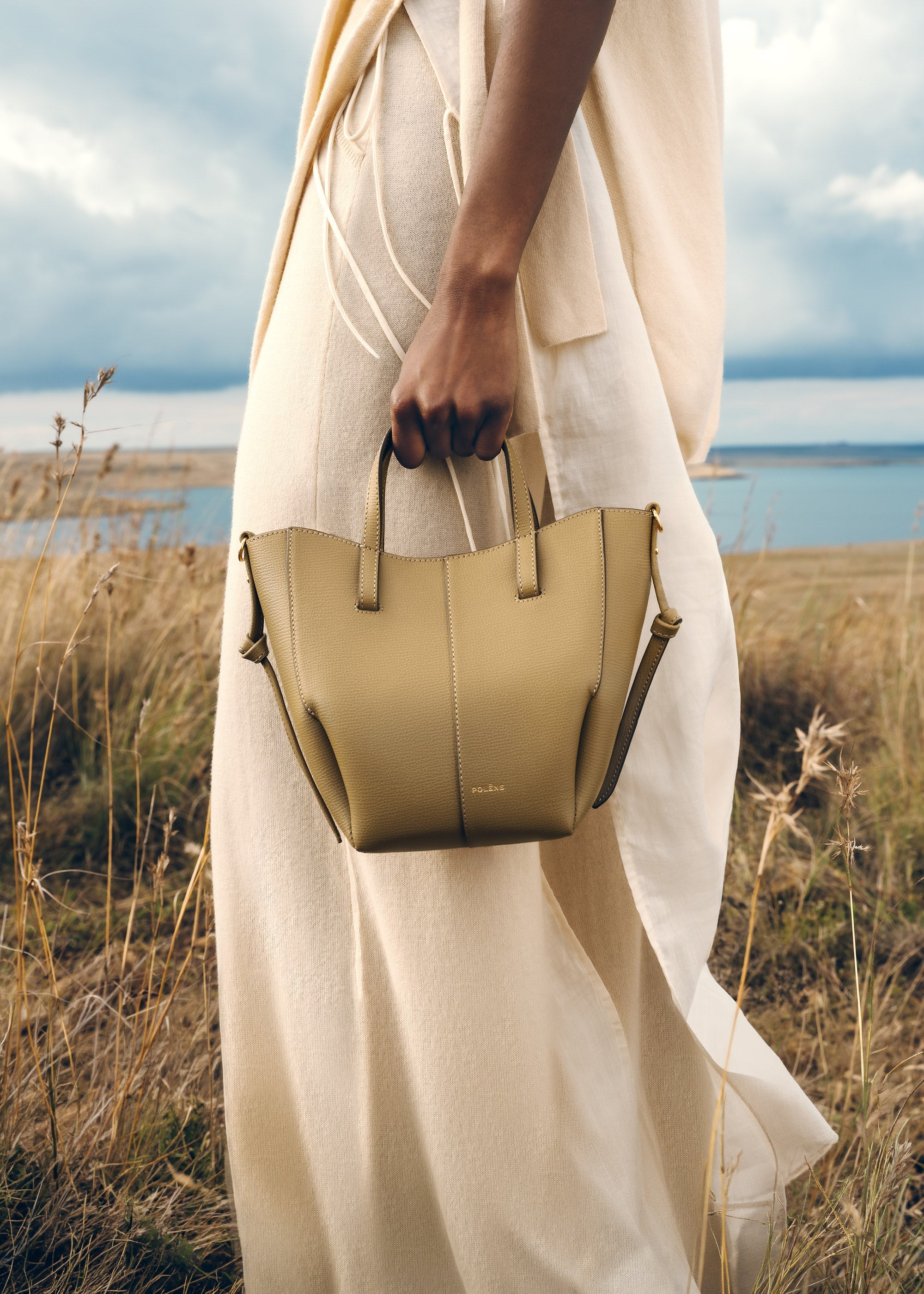 Polène | Bag - Cyme Tote Nano - Textured Smoky Olive – Polène EU