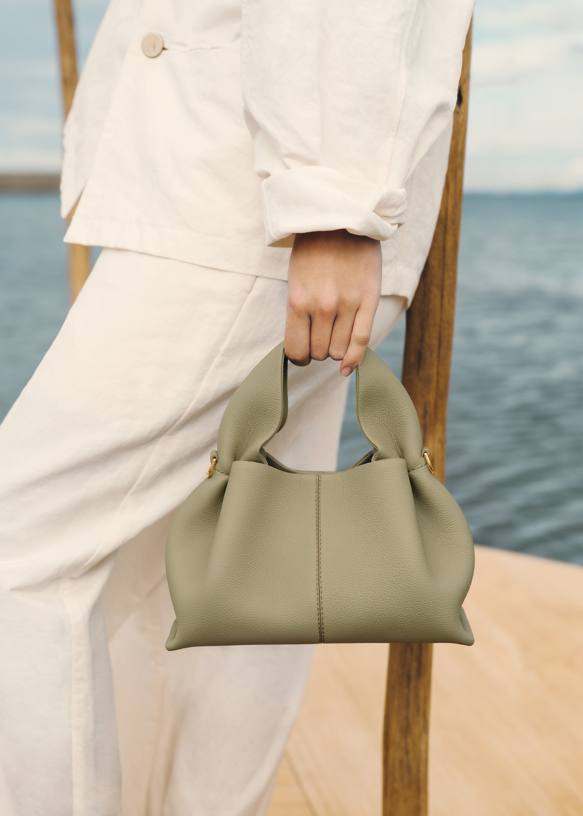 Polène | Bag - Numéro Neuf Mini - Textured Linden – Polène EU