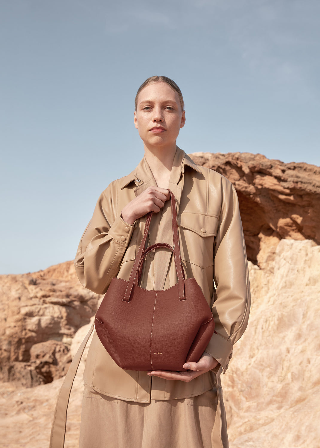 Polene Mini Polène | Bag - Cyme Mini - Textured Cognac – Polène EU