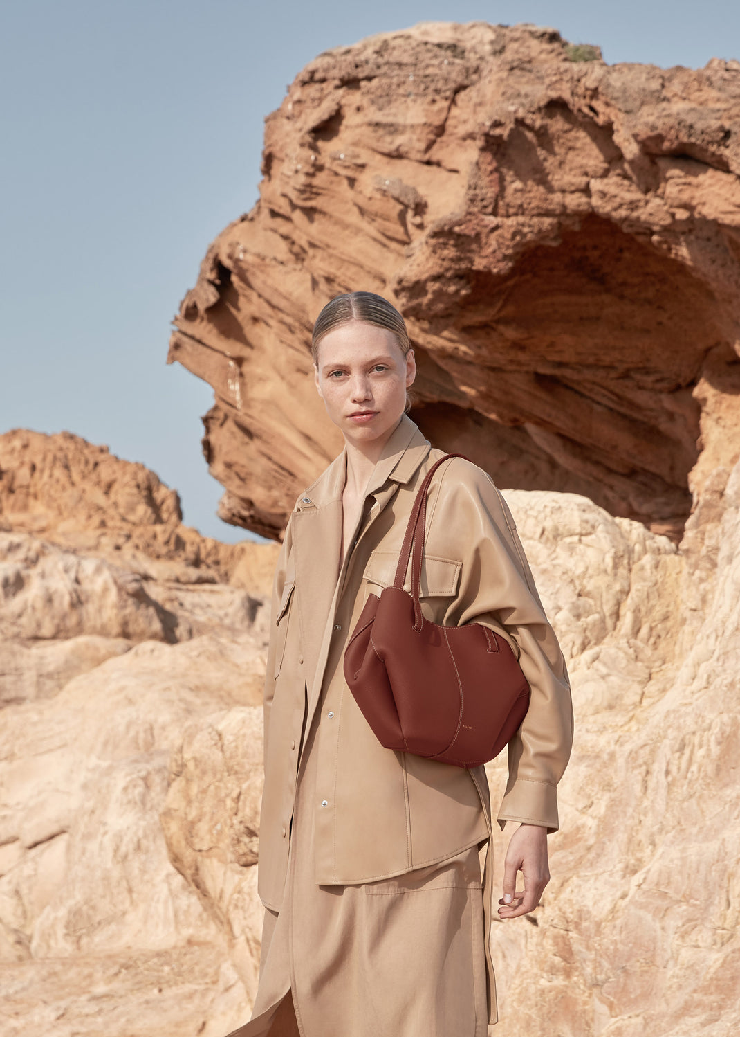 Polene Mini Polène | Bag - Cyme Mini - Textured Cognac – Polène EU