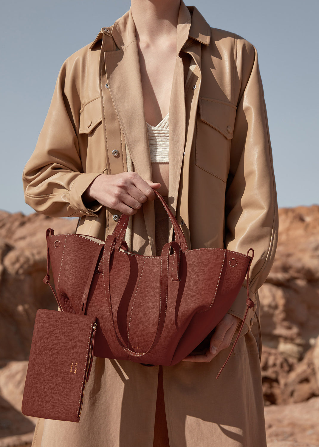 Polene Mini Polène | Bag - Cyme Mini - Textured Cognac – Polène EU